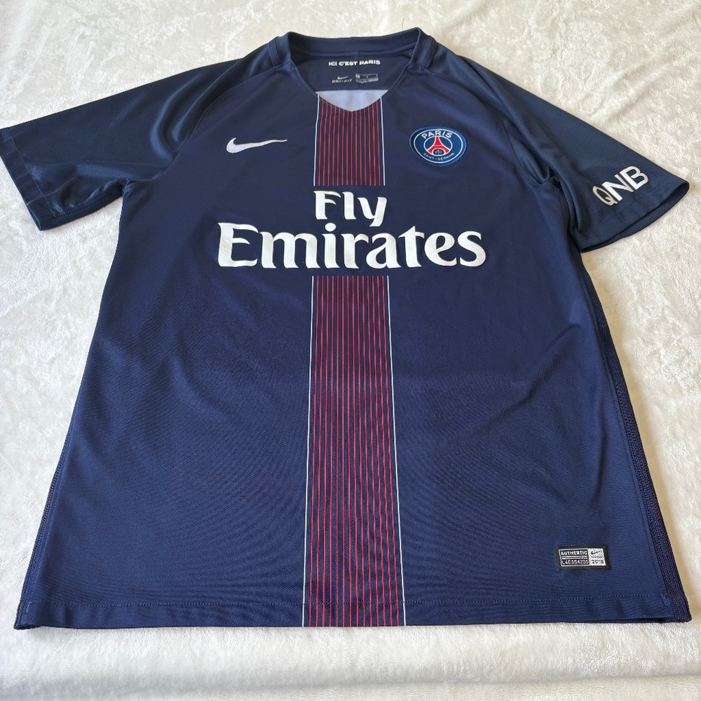 Nike Paris Saint Germain Football Club Fly Emirates Jersey Mens Large Blue Shirt